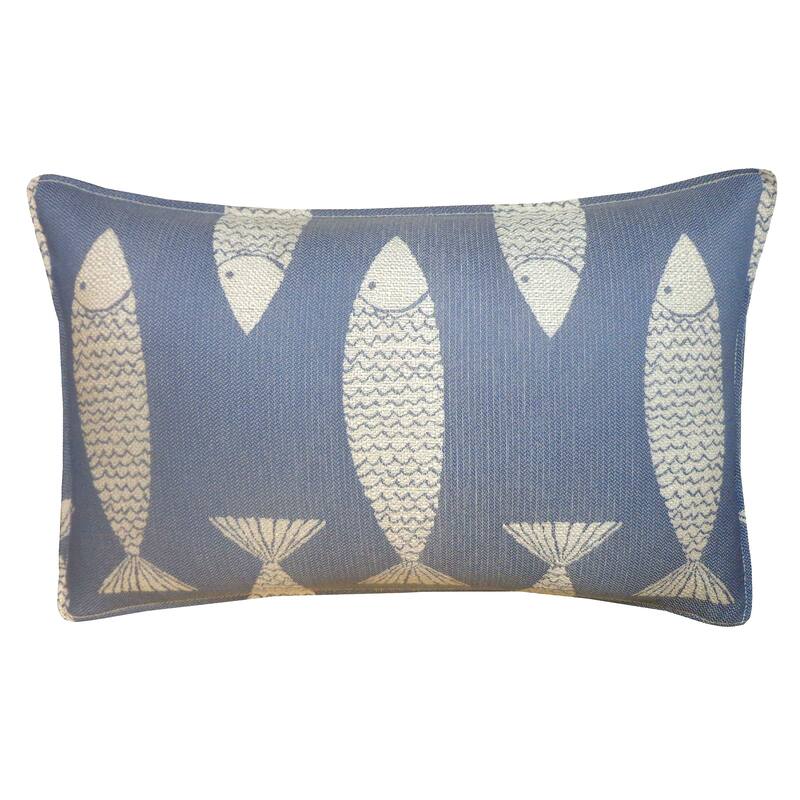 Jiti Outdoor Woven Fish Salmon Patterned Waterproof Decorative Accent Rectangle Lumbar Pillows 12 x 20 - Blue/Cream