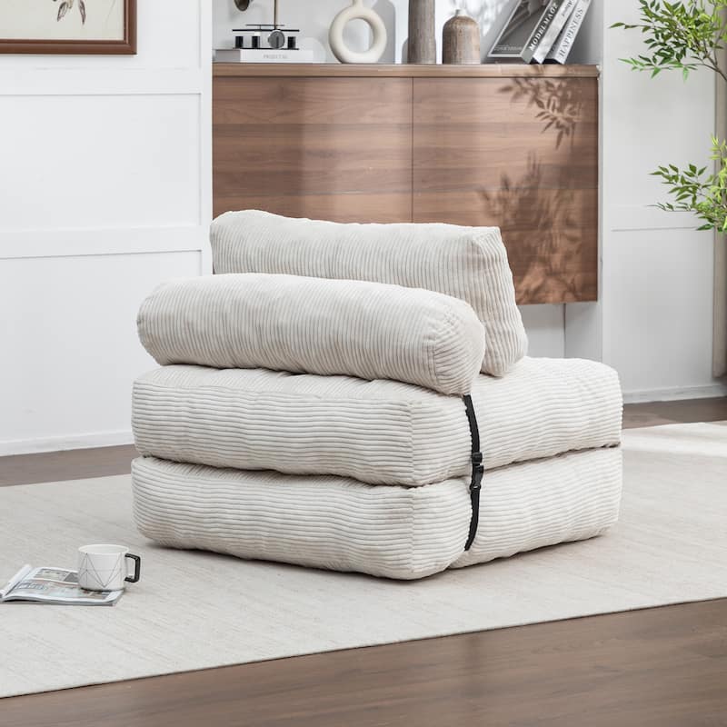 Anmytek Beige Convertible Sleeper Chair Folding Sofa Bed with Pillow Back Support and Memory Foam Mattress