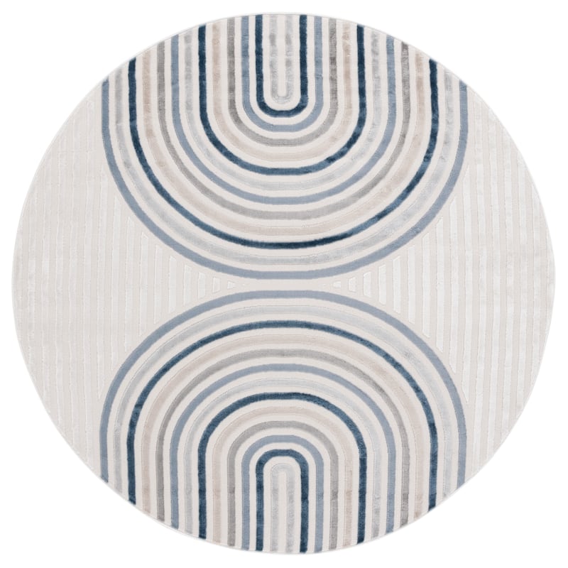SAFAVIEH Saylor Deepmala Mid-Century Modern Retro Rug - 6'3" Round - Ivory/Blue Grey