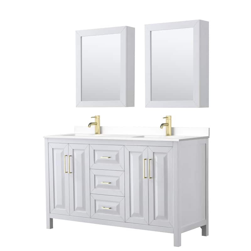 Wyndham Collection Daria 60" Free Standing Double Basin Vanity Set - White / White Cultured Marble Top / Brushed Gold