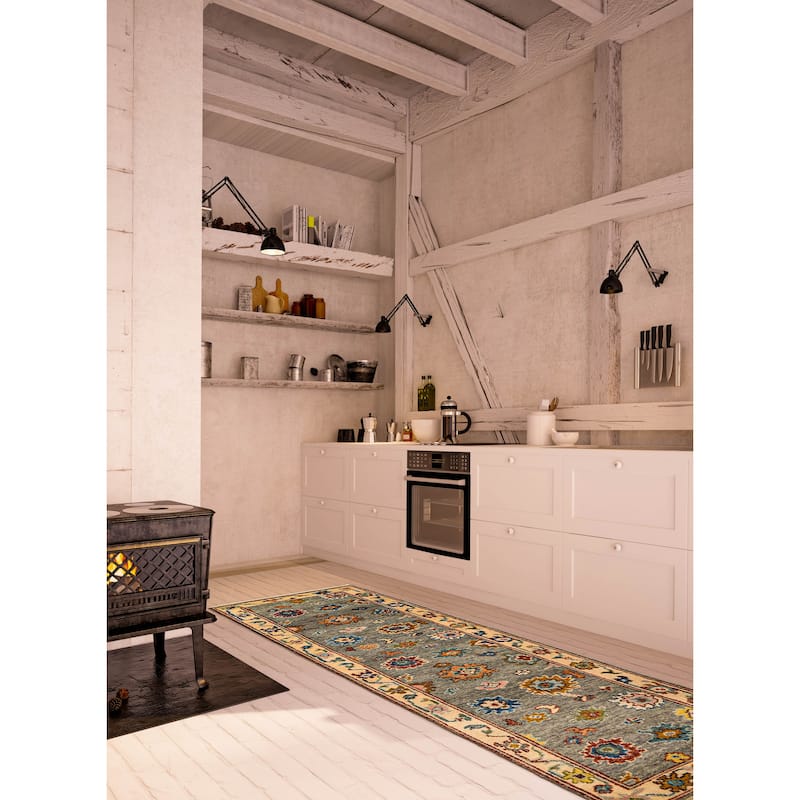 ECARPETGALLERY Hand-knotted Modern Oushak Sage Wool Rug - 2'6 x 10'7