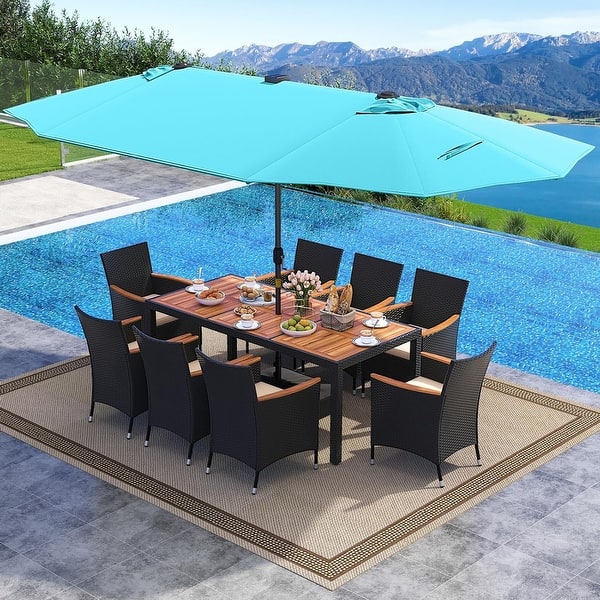 11 double layer patio umbrella COSTWAY Pieces Dining Set With 15 Feet Double-Sided Patio and Base-Beige – REBEL The strong 11 Pieces Patio Dining Set