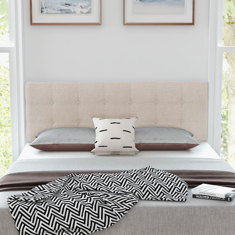 Modern Button Tufted Headboard with Rubber Wood Legs