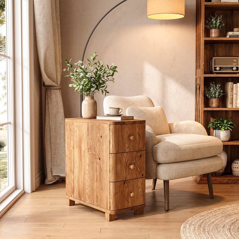 Solid Wood End Table with 3 Drawers