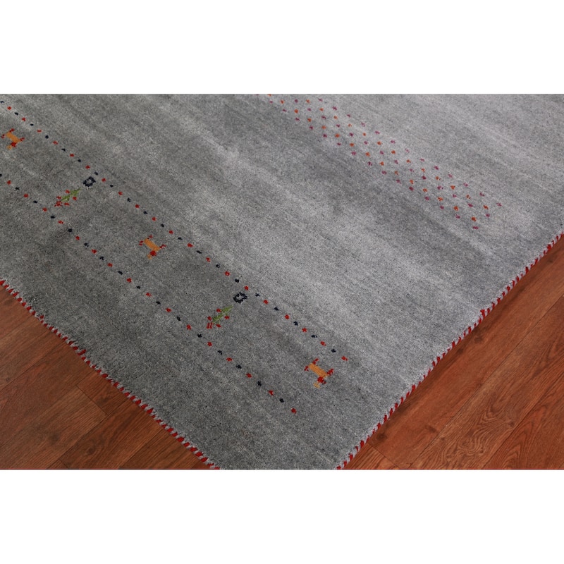 Hand Knotted Oriental 100% Wool Carpet Tribal Animal Pictorial Greys & Charcoal Gabbeh Area Rug - 7' 10'' X 5' 0''