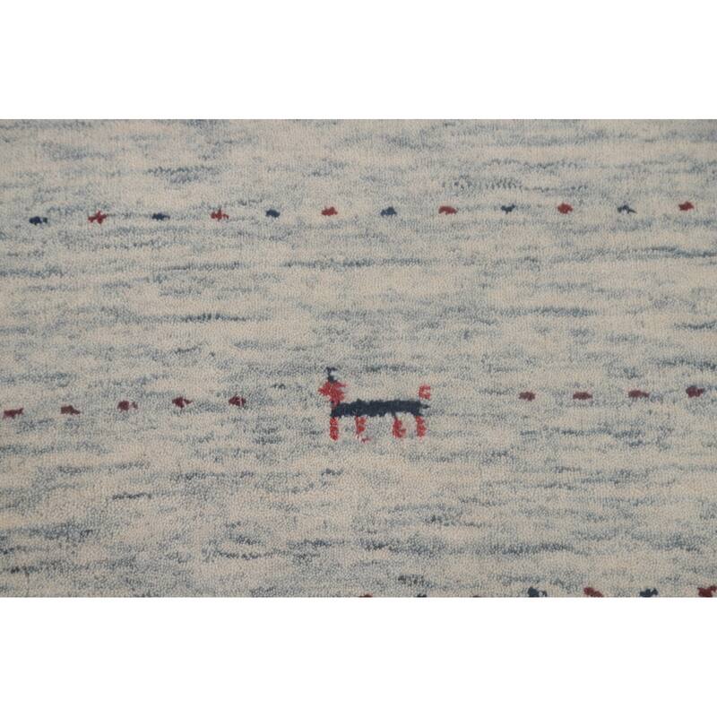 Tribal Gabbeh Area Rug Hand-Knotted Beige / Ivory Wool Carpet - 9'0"x 11'6"