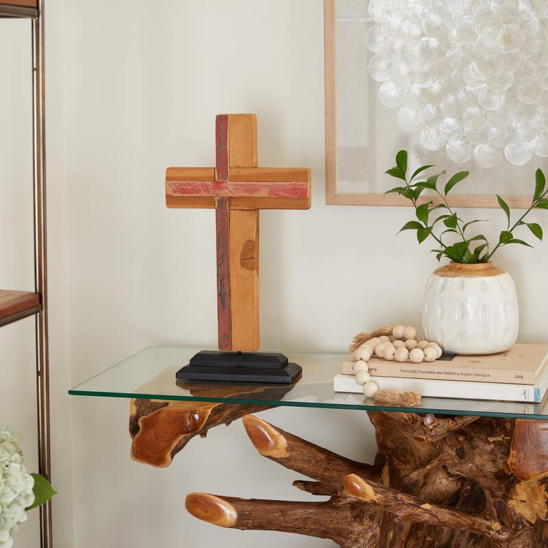 Wood Cross Handmade Sculpture - Brown - Roche River Decor