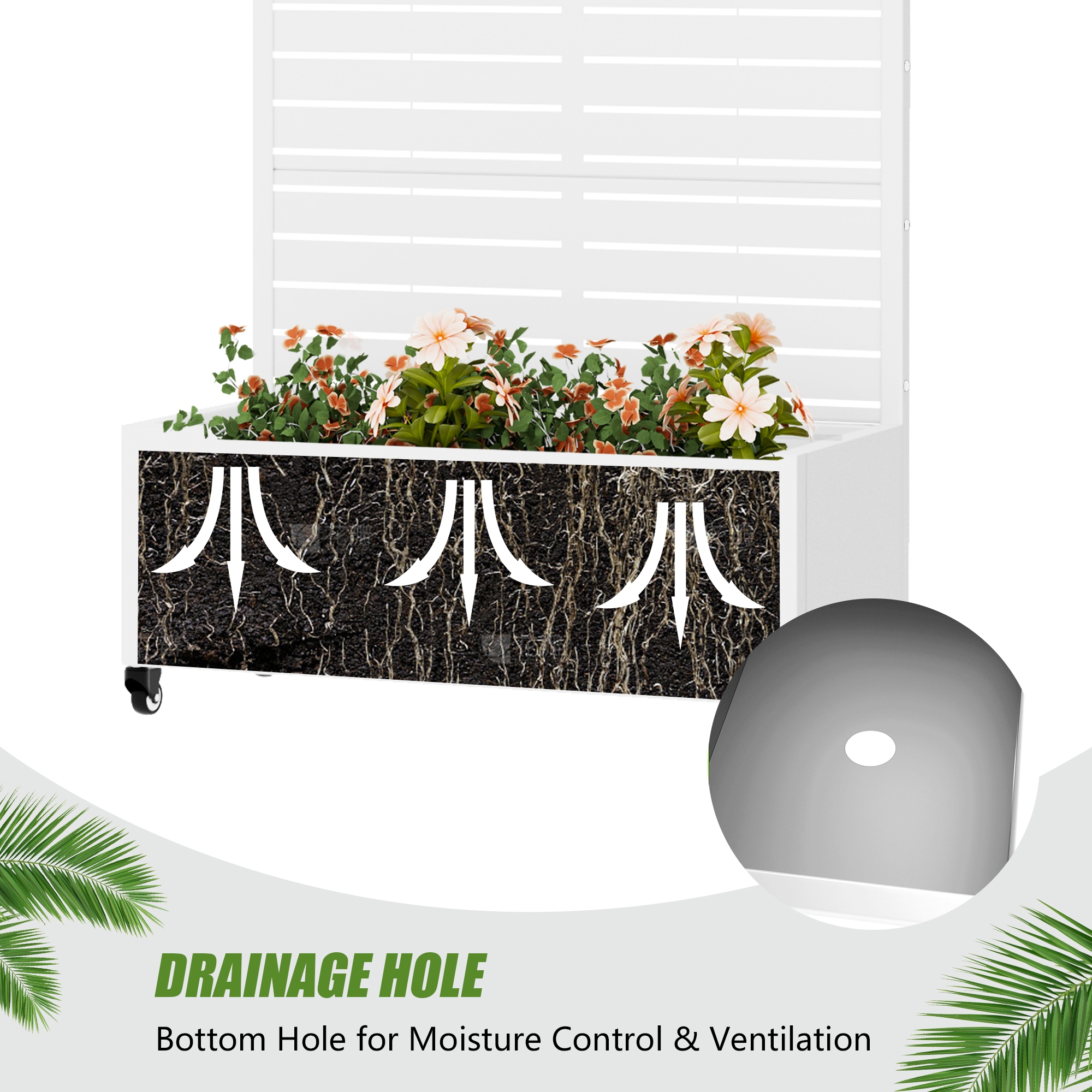 Metal Planter Box with Trellis Privacy Screen Planter Box with Lockable Wheels Set of 2