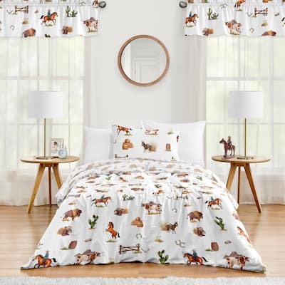 Sweet Jojo Designs Western Cowboy Boy 2-piece Twin-size Comforter Set Wild West Cow Southern Country South Horse Farm Animal Tan