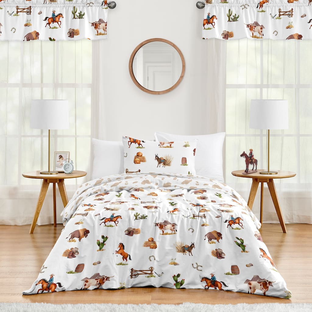 Sweet Jojo Designs Western Cowboy Boy 2-piece Twin-size Comforter Set Wild West Cow Southern Country South Horse Farm Animal Tan
