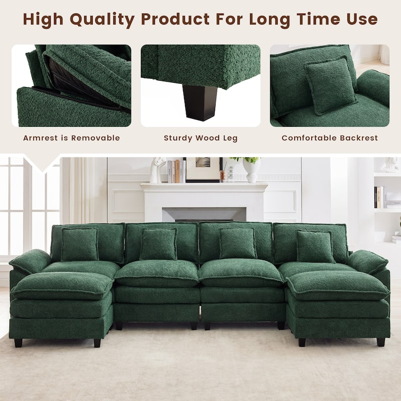 Modular Chenille Sectional Sofa with Ottomans, Deep Seat, Wide Padded Armrests, 2-Seat / 3-Seat / 4-Seat Options