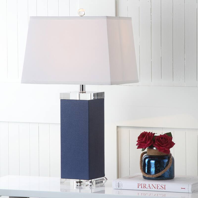 SAFAVIEH Lighting Buffy 27 Inch Navy Deco Leather Table Lamp (Set of 2)