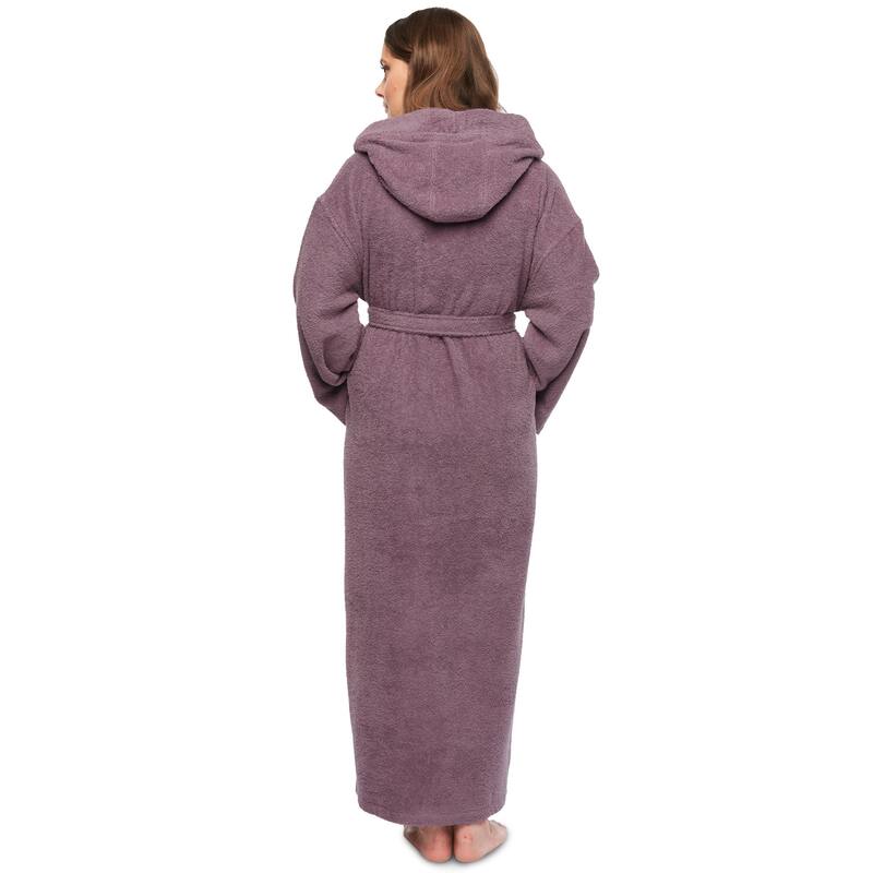 Women's Hooded Long Bathrobe Terry Cotton Full Ankle Length Spa Robe