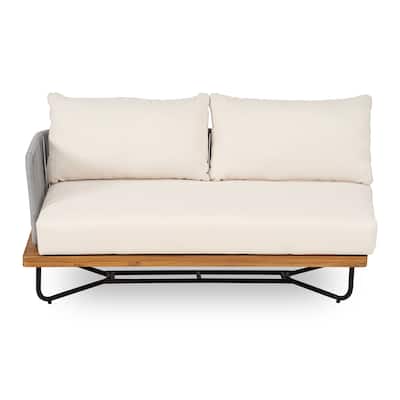 Roomfitters Outdoor Acacia Wood Rope Woven Left/Right Arm Sofa with Cushions, Beige