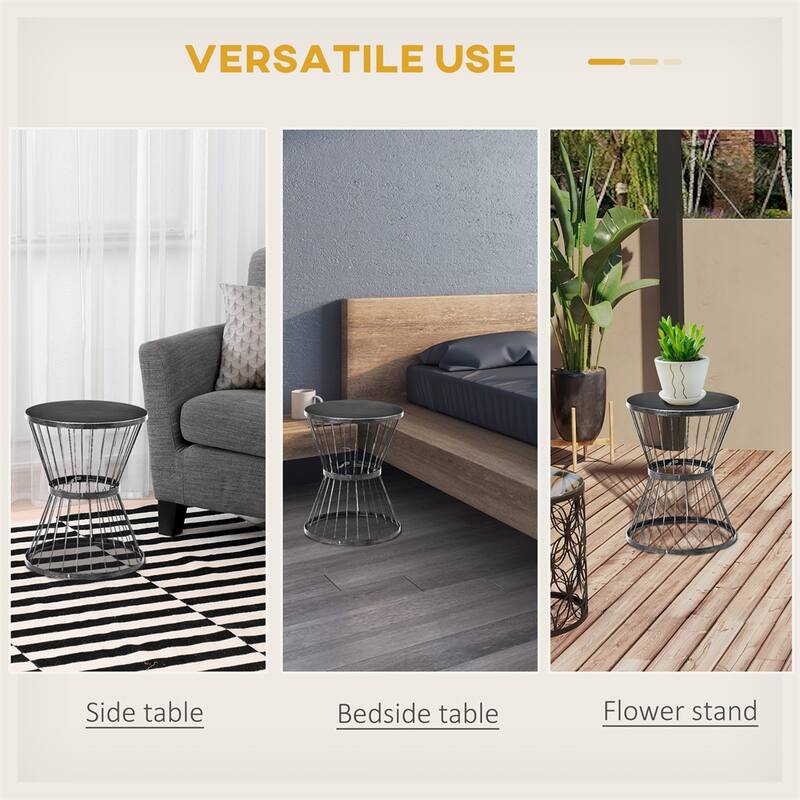 16" Steel Patio Side Table, Garden End Table with Hourglass Design