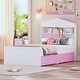 preview thumbnail 11 of 17, House-Shaped Storage Headboard Bed Frame, Wood Platform Bed with 2 Pull-out Storage Drawers, Kids Panel Bed Pink+White - Twin