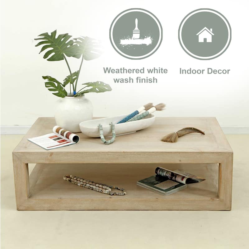 Artissance Peking Grand Framed Coffee Table, 55Inch Long, White Wash