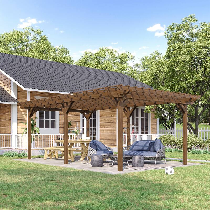Outsunny 20' x 12' Outdoor Pergola, Wood Gazebo Grape Trellis with Stable Structure for Garden, Patio, Backyard, Deck - Brown