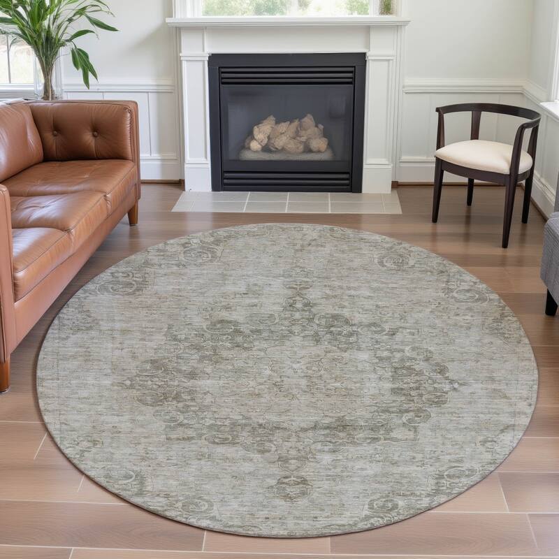 Premium Washable Super Soft Vintage Traditional Mayfield Rug - Putty - 8' x 8'