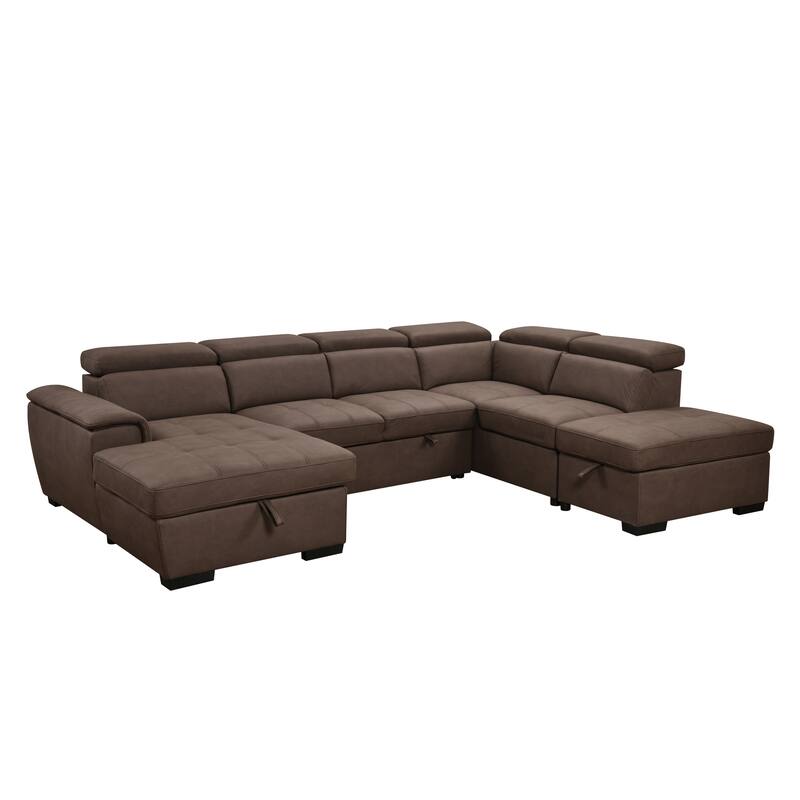 Roomfitters 128" U-Shaped Sectional Couch with Ottomans, Reversible Modular Sofa 7-Seater Couch with Storage Seat