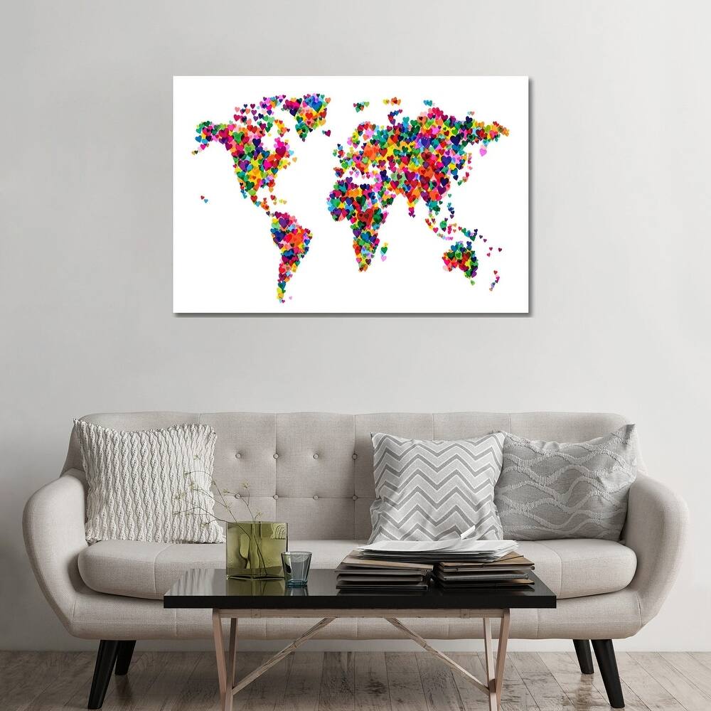 iCanvas "World Map Hearts (Multicolor)" by Michael Tompsett Canvas Print