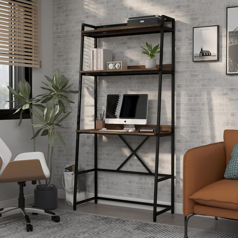 Easton Industrial 36-inch Steel Compact Computer Desk with USBs by Furniture of America - Brown