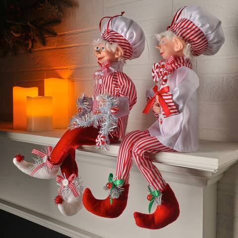 17" Fabric Bendable Candy Chef Elf Set of 2