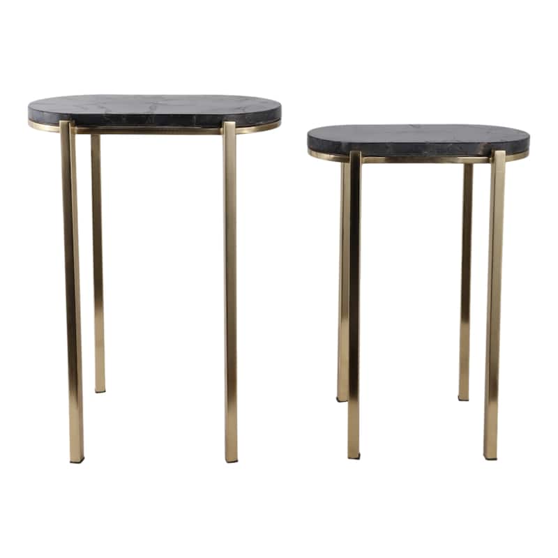 Stone Metal Side Table Modern Slim Base (Set of 2) - 22/24" Black - 24.0"