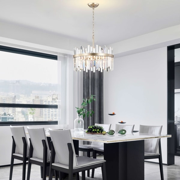 Casandra Brushed Champagne Silver 5 light Drum Crystal Chandelier On Sale Bed Bath Beyond 37638343