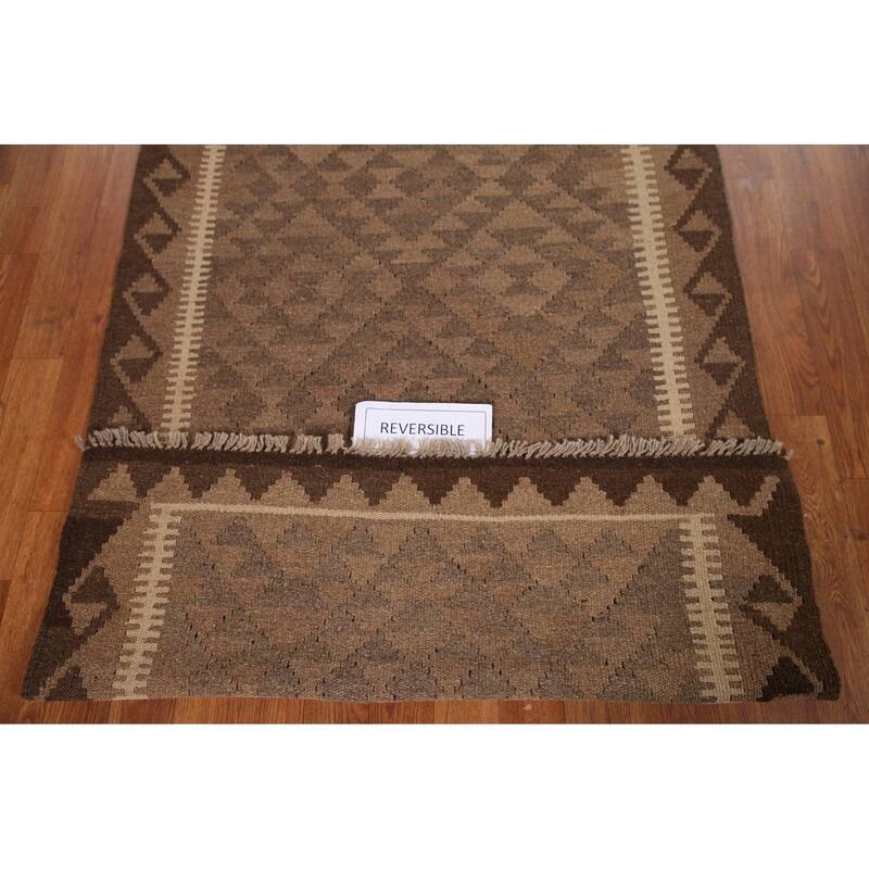 Brown Kilim Oriental Area Rug Flat-weave Wool Carpet - 3'3" x 4'10"