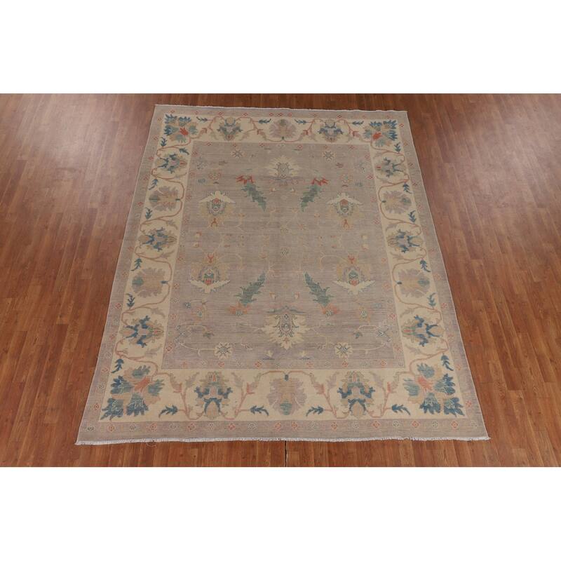 Earth Tone Transitional Oushak Area Rug Hand-Knotted Wool Carpet - 7'9" x 9'8"