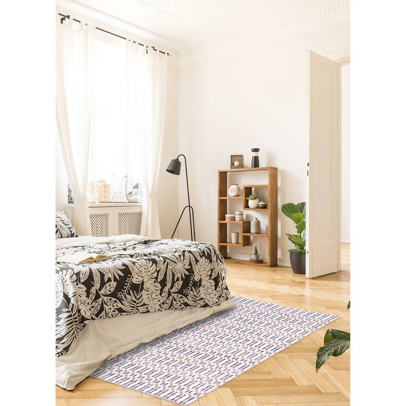 ECARPETGALLERY Flat-Weave Nevada Navy Wool Kilim - 5'3 x 7'6