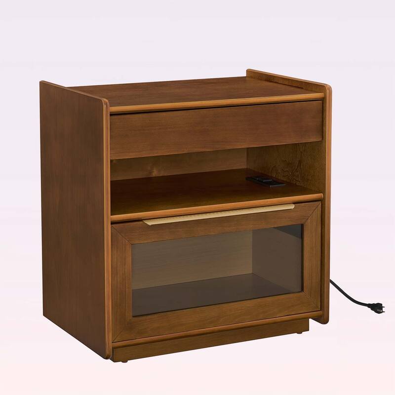 Modern Nightstand with Charging Station,2 Drawers,and Open Shelf