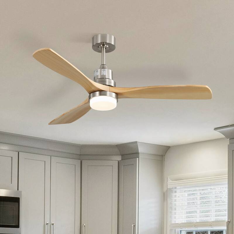 52 inch Smart Solid Wood Ceiling Fan with Intetraged Light and Remote,Google Assistant/Alexa APP Control