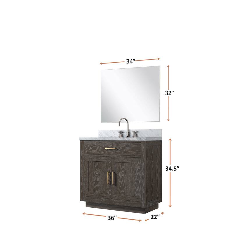 Abbey Bath Vanity with Carrara Marble Top, Sink, Mirror and Faucet