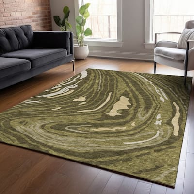 Machine Washable Indoor/ Outdoor Abstract Brushstrokes Chantille Rug