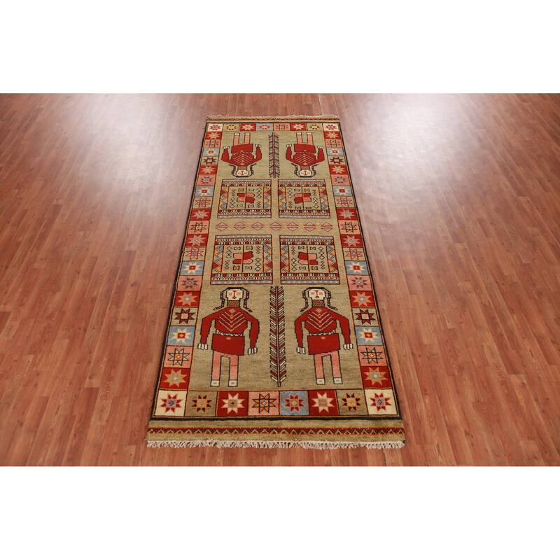 Hand Knotted Oriental 100% Wool Carpet Traditional Tribal Yellow & Gold Heriz (serapi) Runner Rug - 9' 10'' X 4' 1''