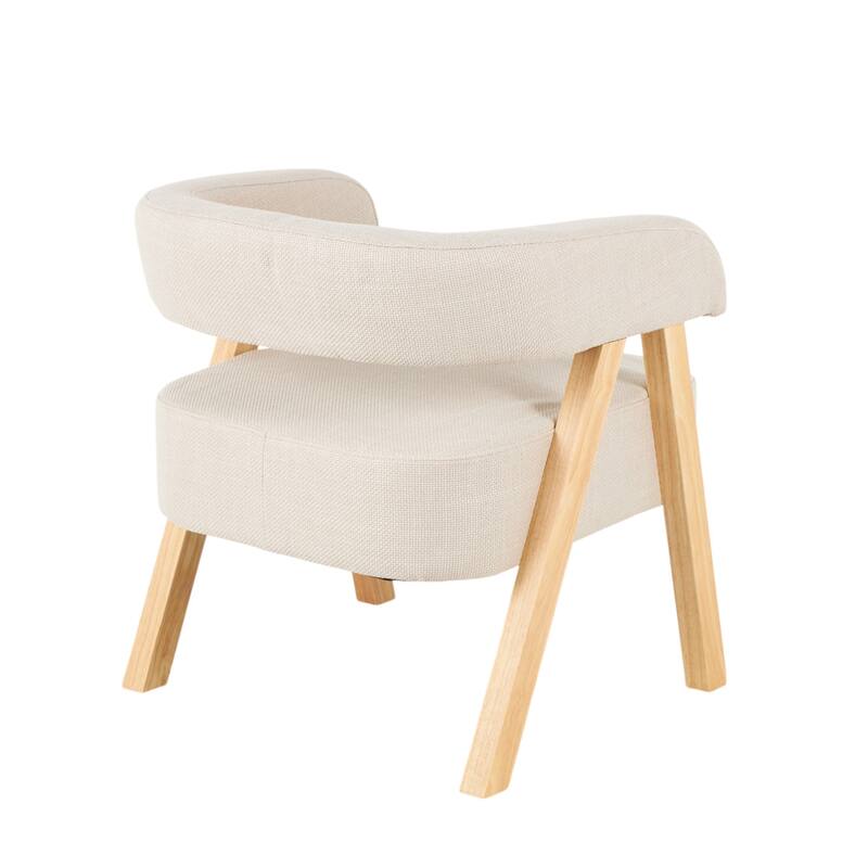 Beige Polyester Arched Boucle Living Room Accent Chair with Brown Angled Wooden Legs