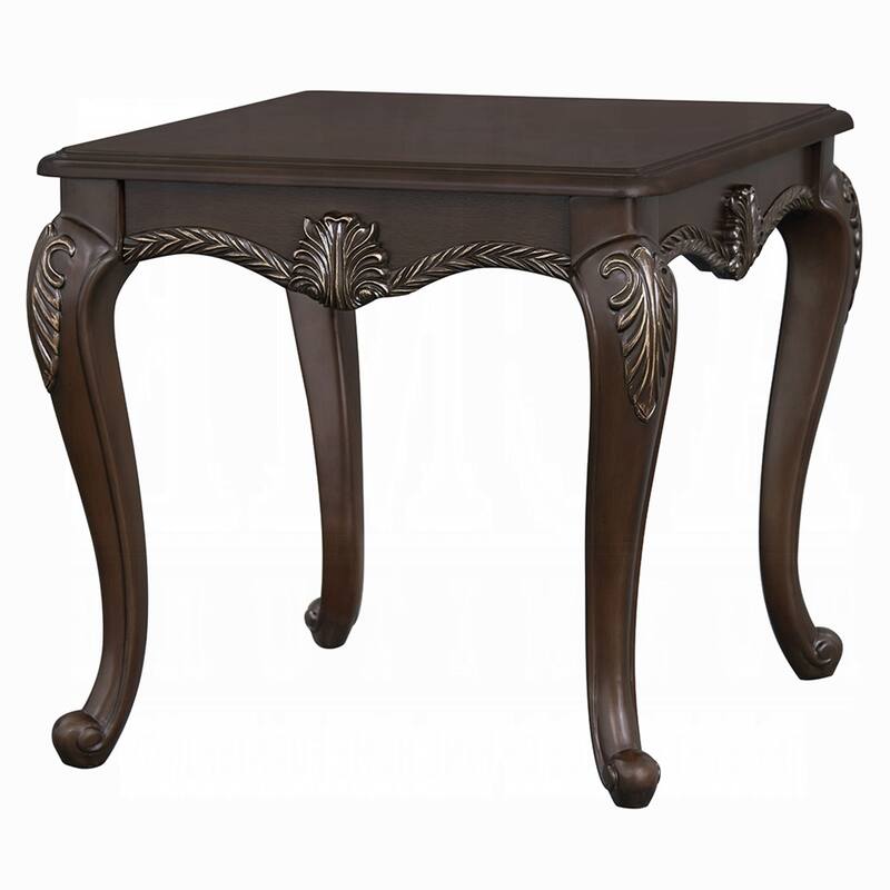 Reese Side Table, European Carved Classic Cherry Brown Wood, 28 Inch