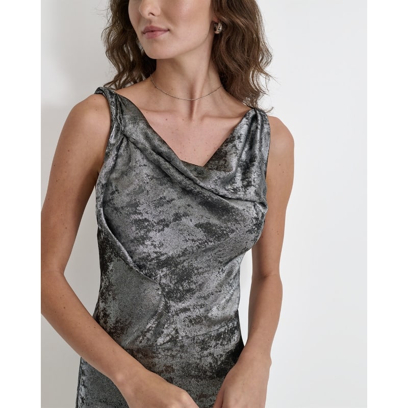 DKNY Liquid Velvet Cowl Neck Dress - 12 - Silver