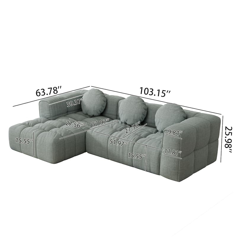 103" Chenille L-Shaped Sectional Sofa with Left Recliner, 3 Pillows and Modular Design