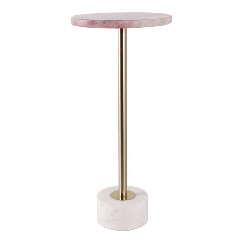 Marble Metal Side Table Modern Slim Base Narrow Round Top Home Decor - 24.0"