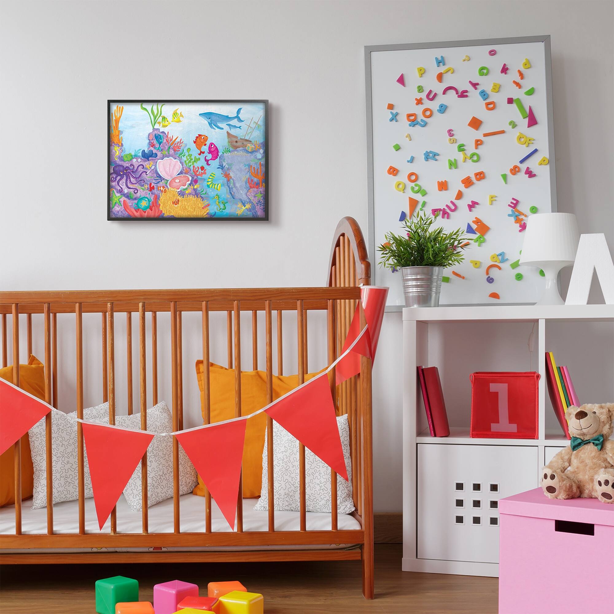 Stupell Colorful Ocean Sea Life Fish Blue Purple Kids Nursery Framed