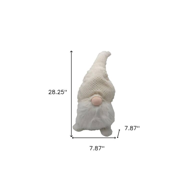 HomeRoots 28" White Fabric Christmas Standing Gnome Tabletop Sculpture - 7.87' X '28.25' X '7.87