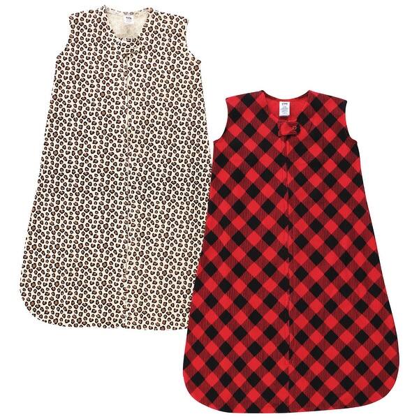 slide 1 of 1, Hudson Baby Infant Girl Thermal Sleeveless Sleeping Bag 2pk, Buffalo Plaid Leopard 0-6 Months - Buffalo Plaid Leopard