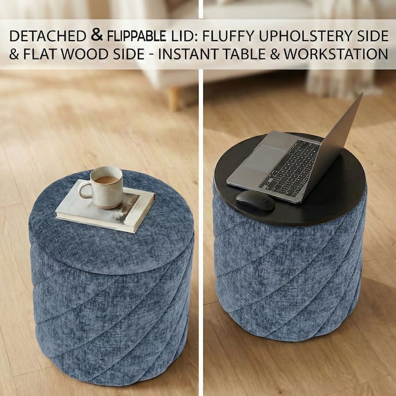 Diagonal Tufted Foldable Storage Ottoman with Reversible Lid