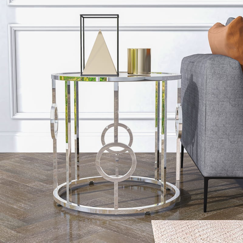 Hoop Glam Chrome 23-inch Mirror End Table by Furniture of America - Chrome