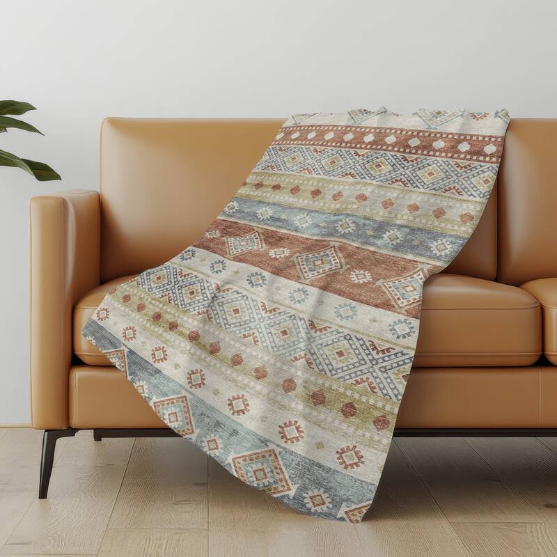 Premium Machine Washable ASB118 Boho Global Sherpa Throw Blanket - Desert - 4'2" x 5'10"