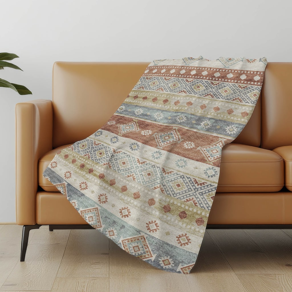 Premium Machine Washable ASB118 Boho Global Sherpa Throw Blanket