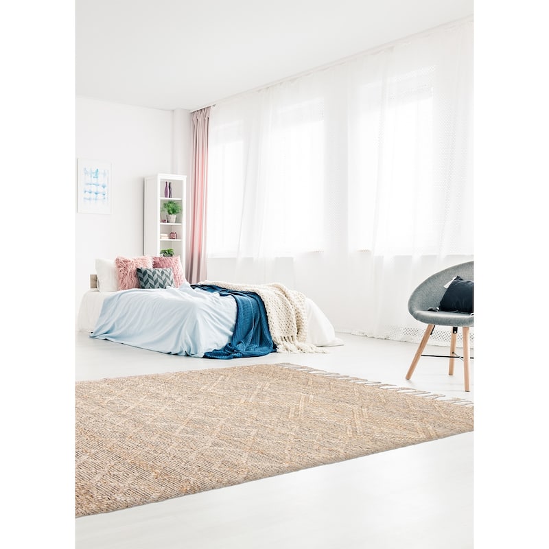 ECARPETGALLERY Braid weave Sienna Beige Wool Rug - 5'0 x 7'8